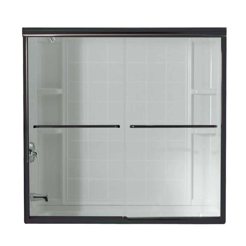 Finesse 59.63'' x 55.5'' Bypass Frameless Bath Door, Deep Bronze