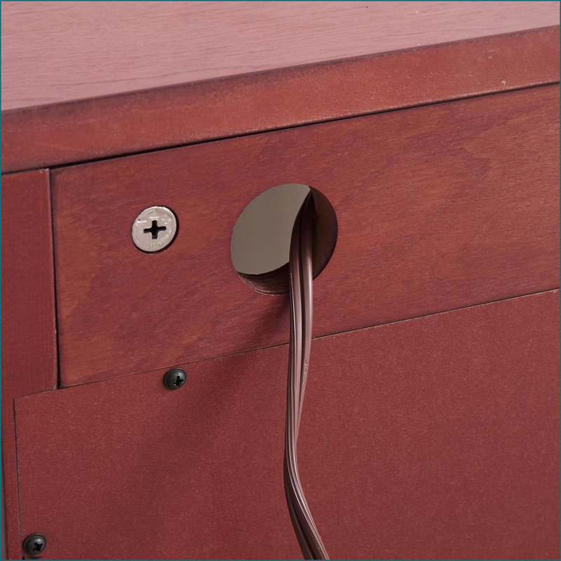 Vitrine Curio, 2 portes en verre trempé American Retro - miroir, tablettes réglables éclairées, anti-basculement | Cerise | Panneau de fibres à densité moyenne + verre