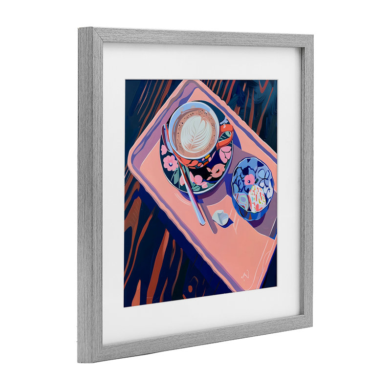 «Vibrant Modern Latte Tray», impression encadrée sous verre, design par Walker Noble, H 16 po x l 16 po, Cadre de ferme gris