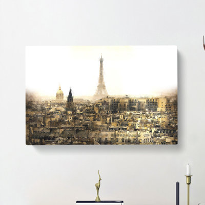 Misty Eiffel Tower In Paris France - Wrapped Canvas Painting
