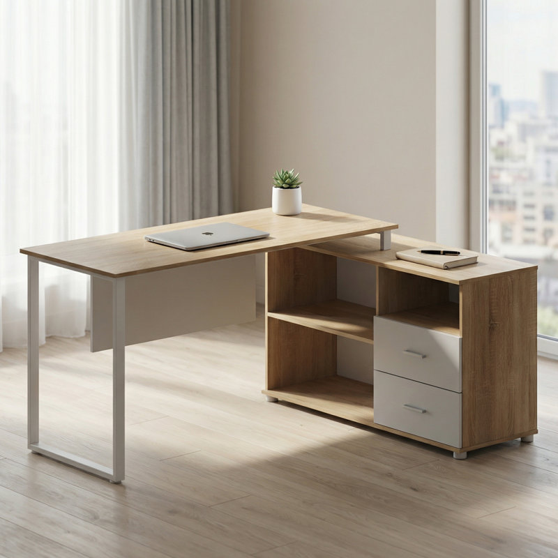 L-Shaped Metal Base Computer Desk