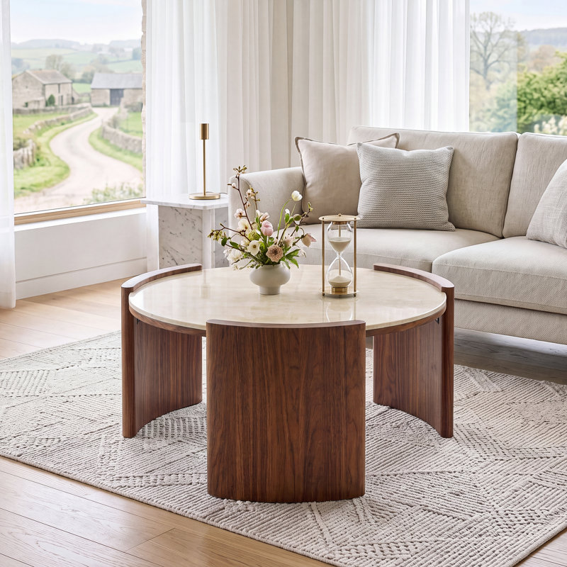 Table basse moderne en pierre frittée Modern, Glossy Travertine, Marble Sintered Stone tabletop