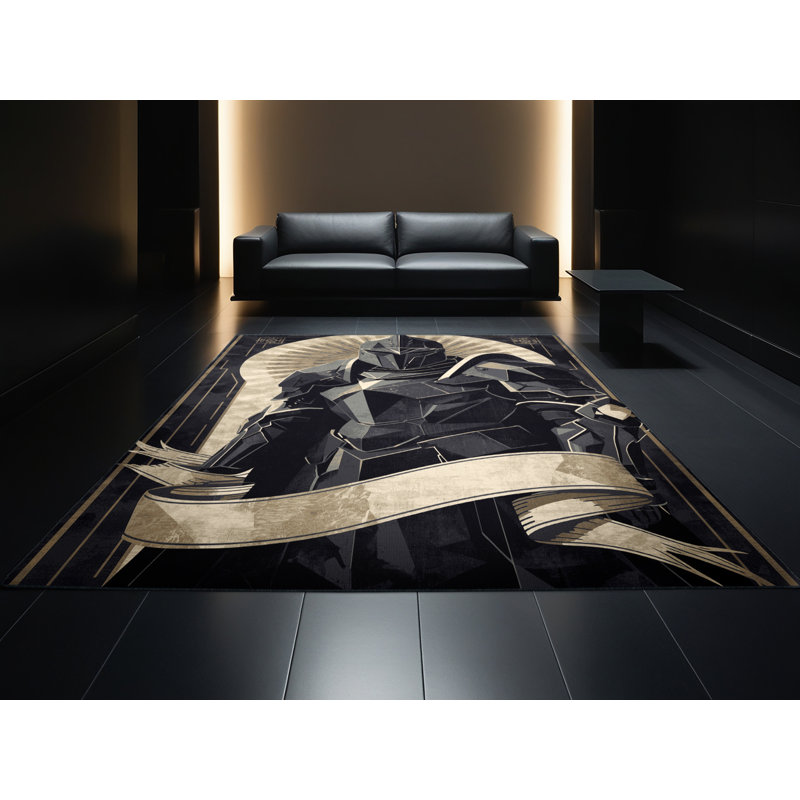 Soft Plush Dunmire Undead Knight Art Deco Geometric Area Rug in Gray – Black Binding, 3x5