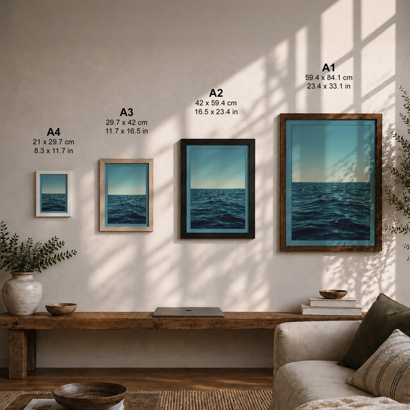 Ocean Horizon Coastal - Framed Print, Oak, A3 - 42.0 x 29.7 cm