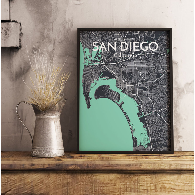 San Diego City Map 1 Piece Wall Art, 43.2cm H x 27.9cm W x 0.13cm D