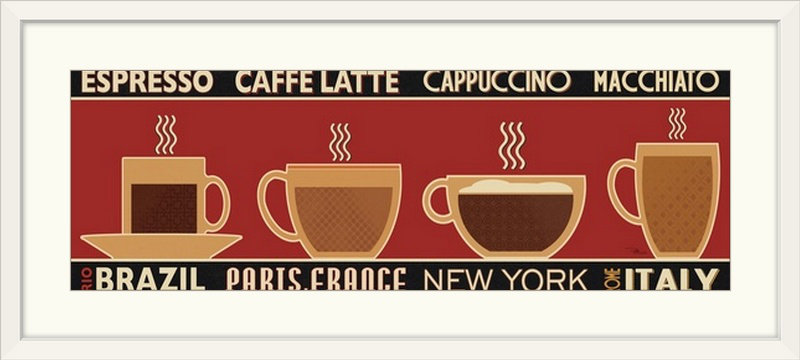 «Deco Coffee I» par Pela Studio - impression d'art graphique, H 20 po x l 44 po x P 1 po, Cadre blanc