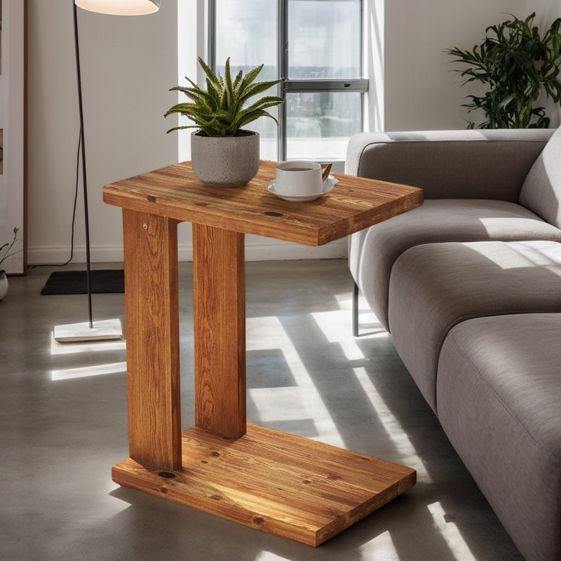 Table de bout en bois en forme de C avec tablettes à 2 niveaux, petite table d'appoint et table de chevet pour le salon et la chambre à coucher