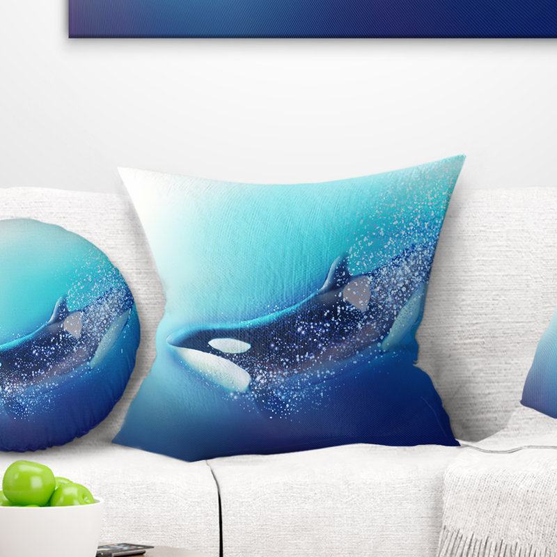 Coussin de baleine et de mer killer animal, 18 po x 18 po, Coussin décoratif