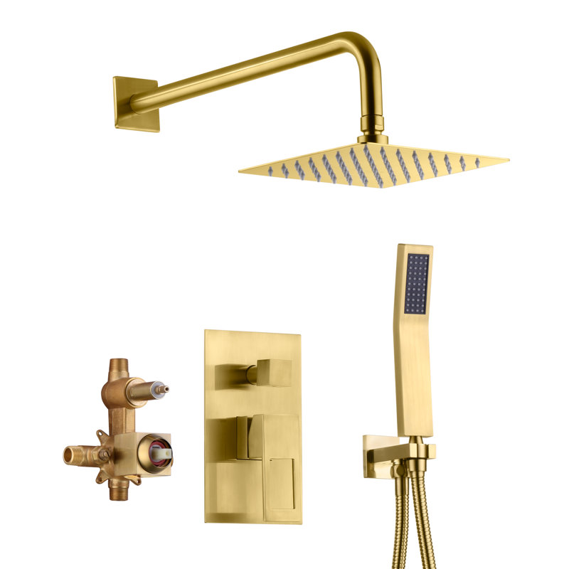 Complete Shower System with Rough in-Valve, Brushed Gold