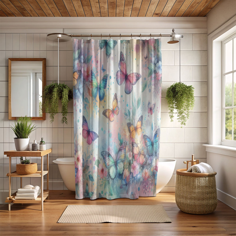 Splashed Butterflies - 1 Piece Standard Shower Curtain, 74"H x 71"W