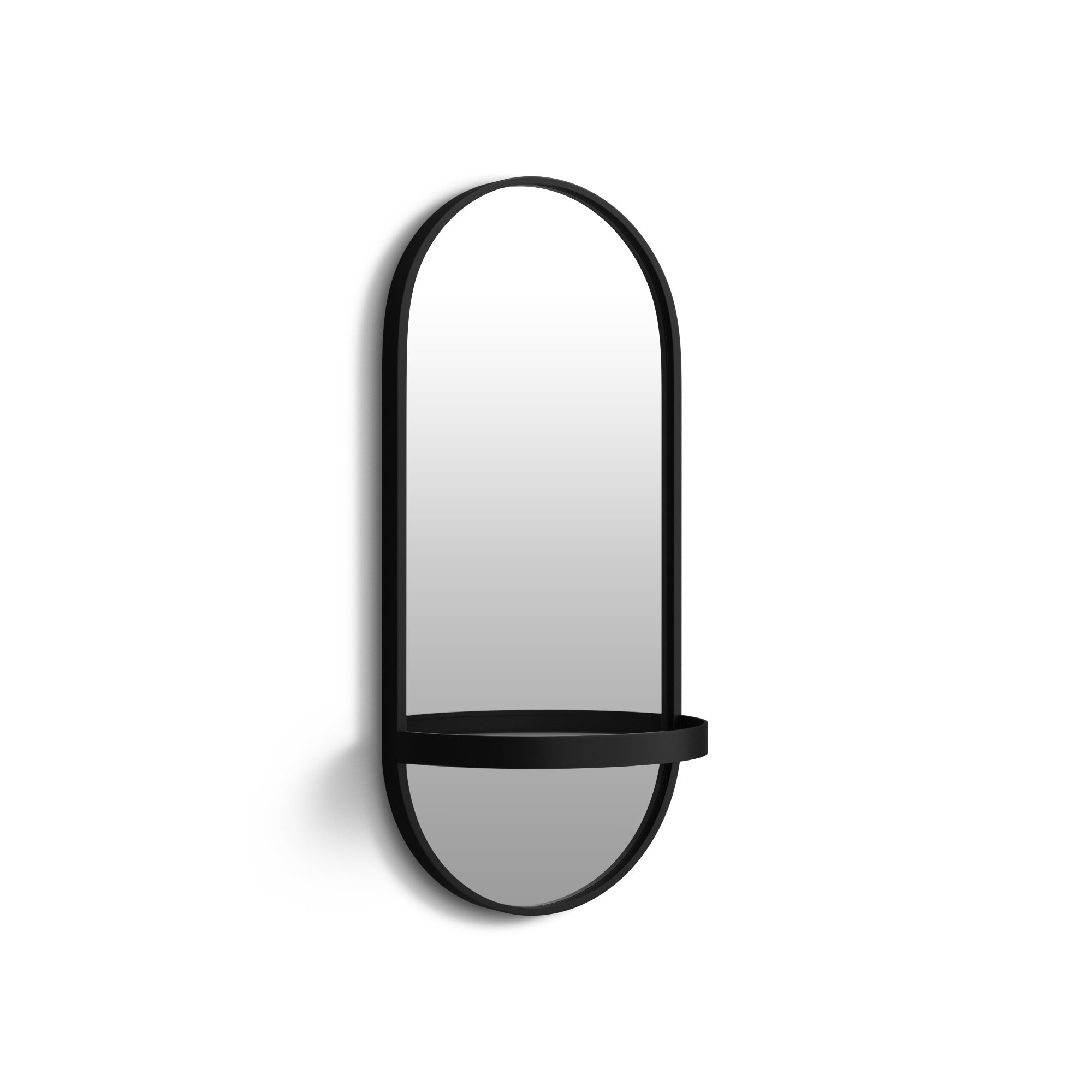 Lumi Metal Flat Mirror with Shelves, 24.25" H x 11 W, Black
