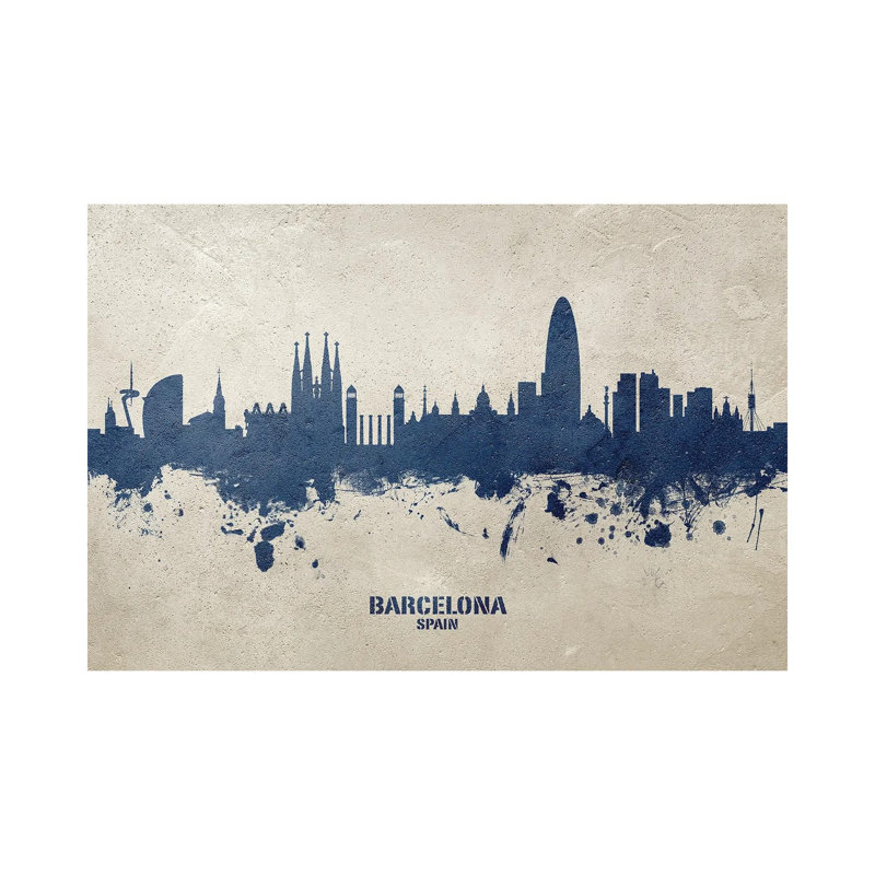 Barcelona Spain Skyline Concrete by Michael Tompsett - 1 Piece Wrapped Canvas Painting, 20.32 cm H x 30.48 cm W