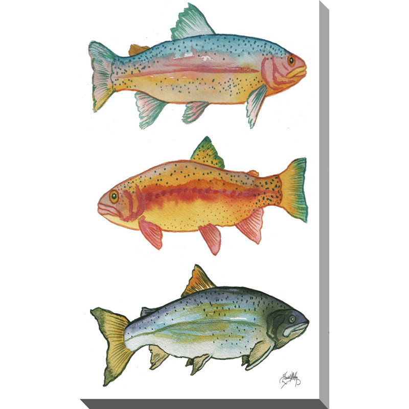 «Lake Fishing», reproduction de peinture à l'aquarelle, H 30 po x l 18 po x P 1 po, Toile tendue