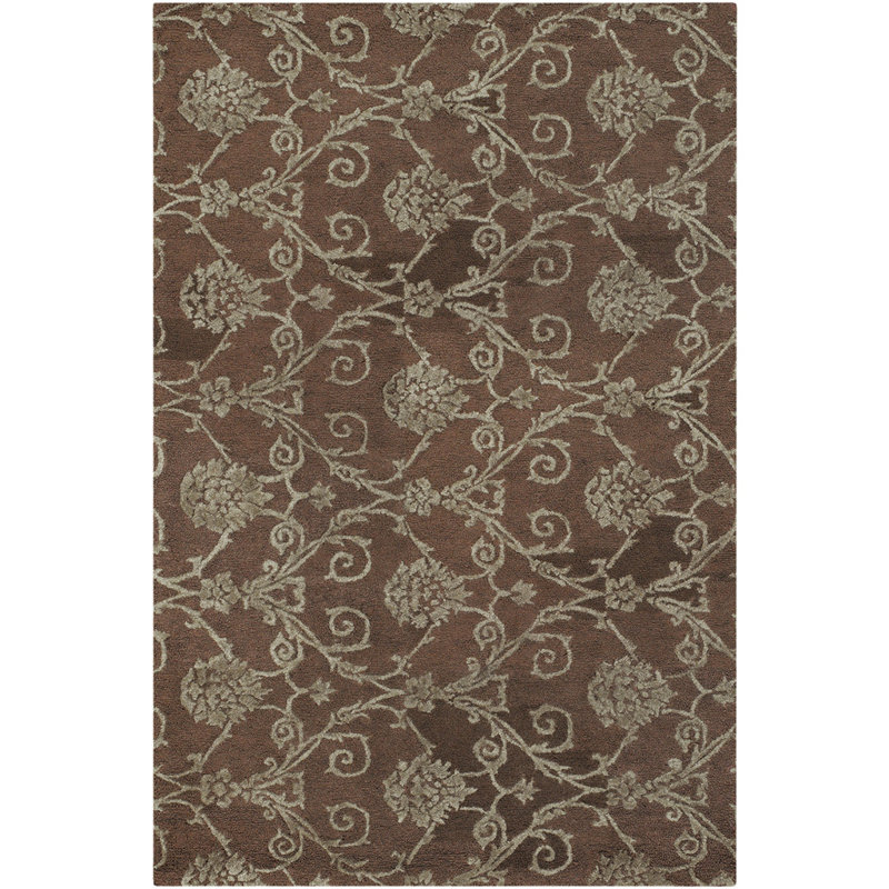 Bertram Authentic Hand-Tufted Handmade Brown & Green Transitional Floral Trellis Wool, Jute & Sisal Area Rug