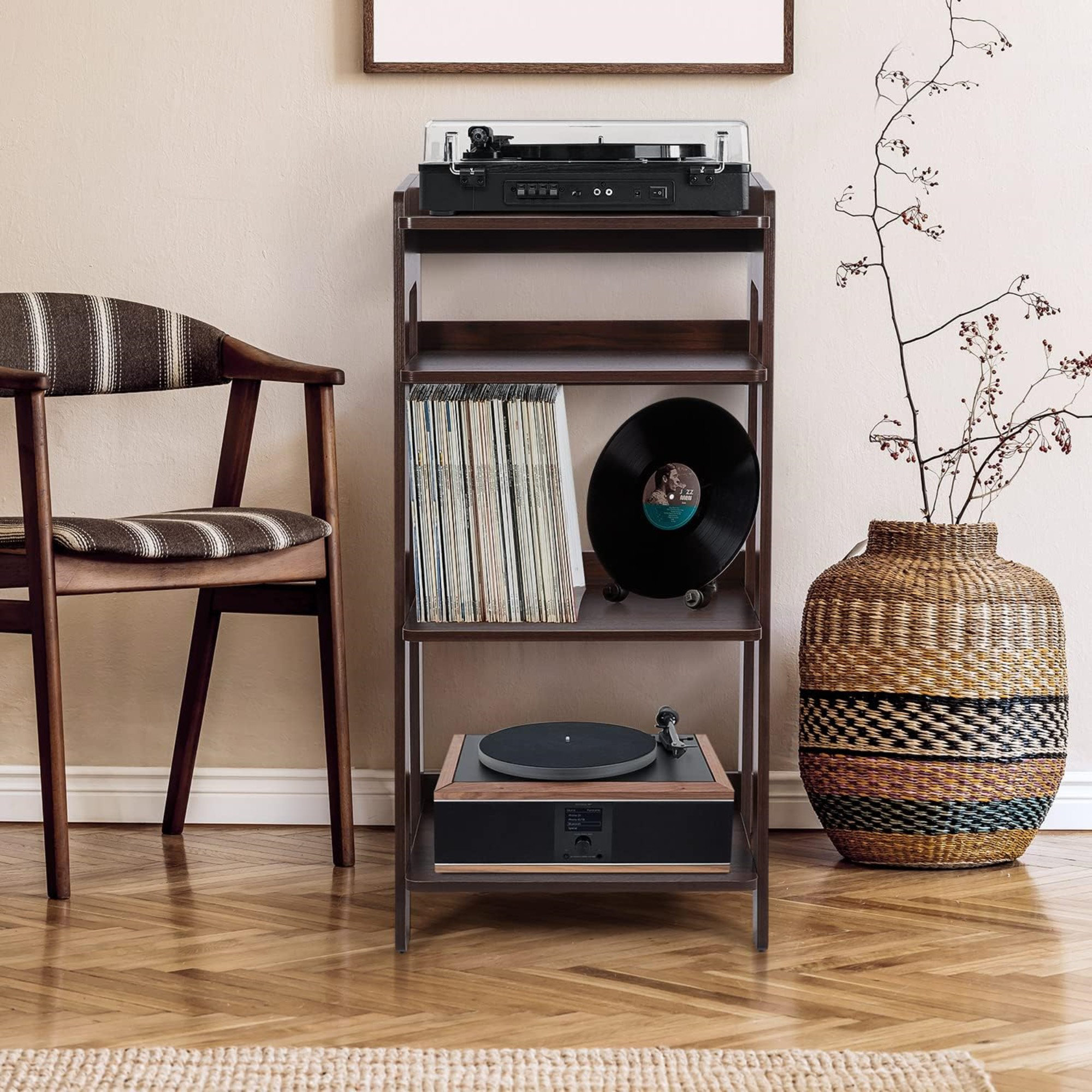 Record Player Stand with Vinyl Storage Cabinet Holds Up to 200