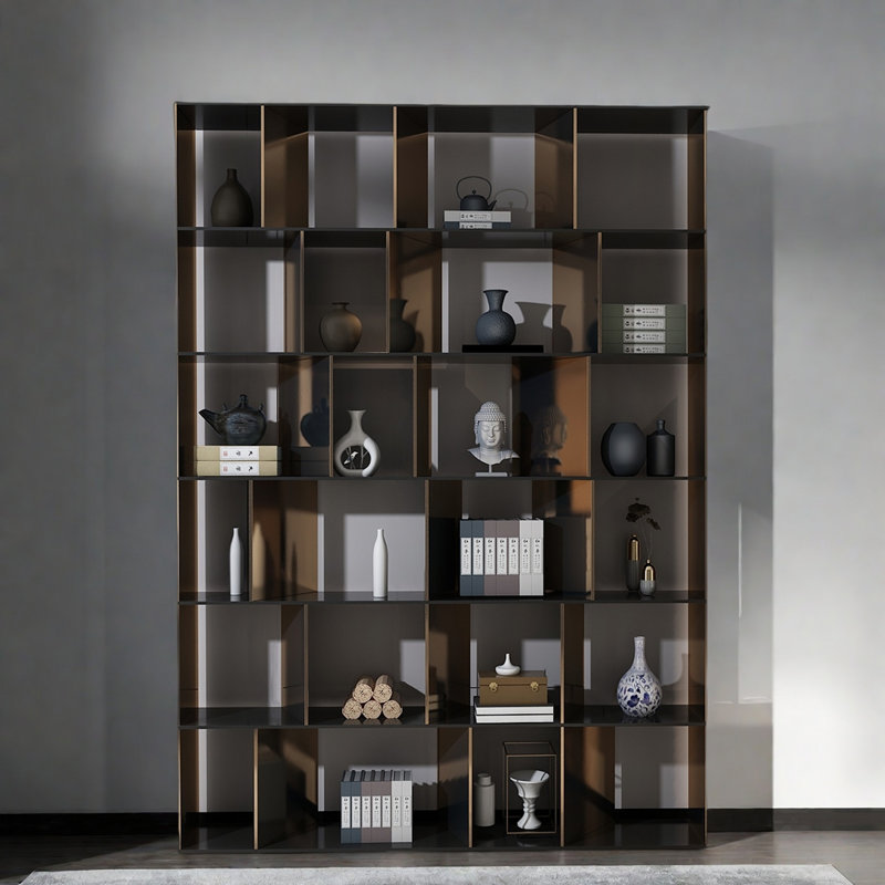 Une bibliothèque de haute qualité et exquise, Noir et or, (6 tablettes) H 86,6 po x l 78,7 po x P 11,8 po