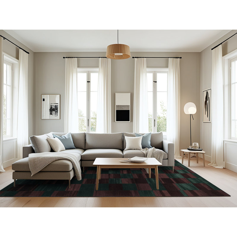 Tapis damier noir lavable à la machine, Rectangle 6 pi x 9 pi