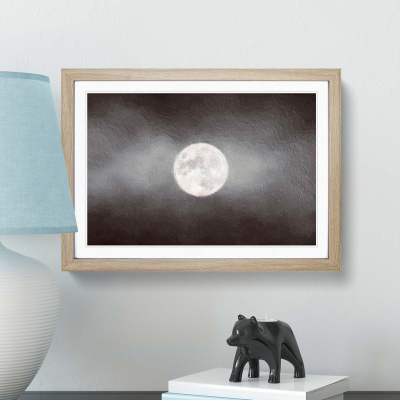 Full Moon at Dusk - Picture Frame Painting Print, Oak Framed, 36cm H x 48cm W x 2cm D