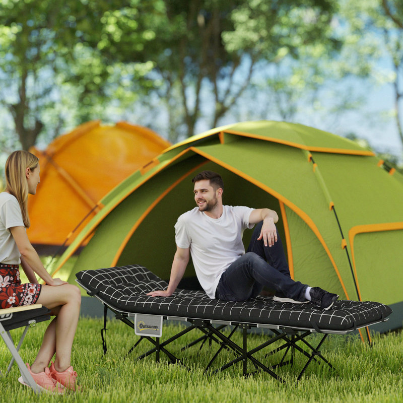 Lit de camping pour adultes avec matelas, lit pliant, noir