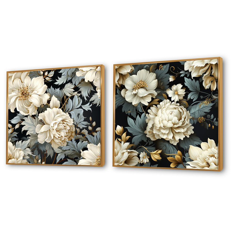 Urban Victorian Splendor - motif victorien à motif floral carré - ensemble de 2, Cadre flottant doré, H 16 po x l 33 po