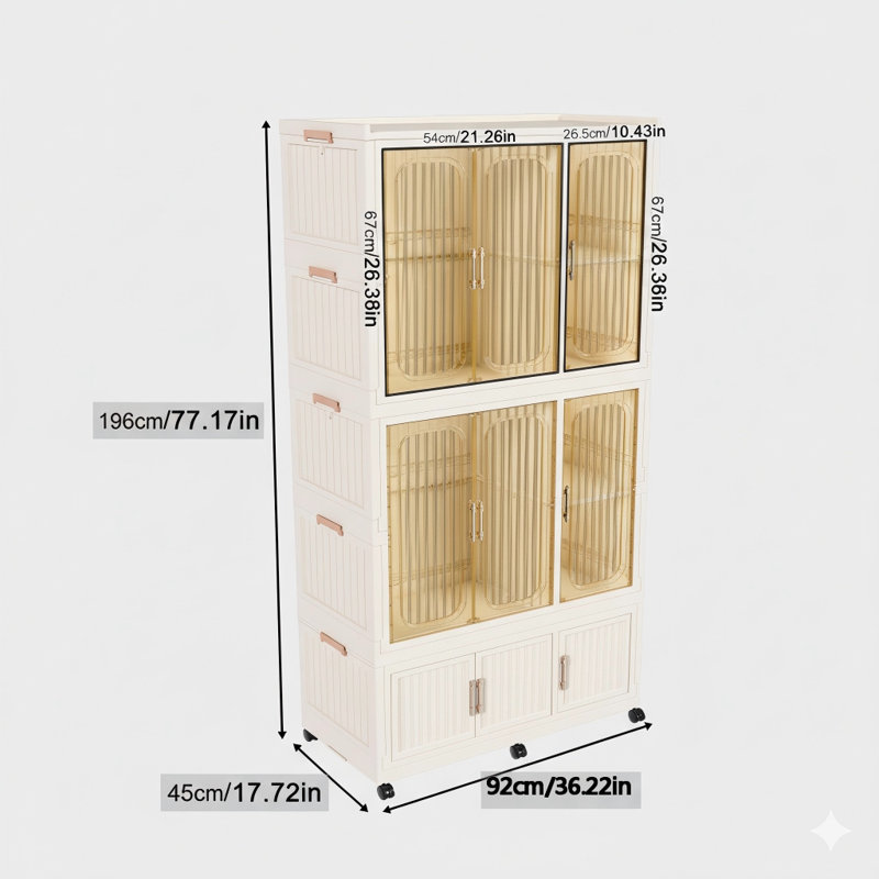 Organisateur de rangement pour vêtements autoportant, coffre à vêtements, avec 9 compartiments avec portes magnétiques et 2 rails à vêtements, comprend 6 supports à vêtements, armoire de rangement pour vêtements pour bébés, finition blanche