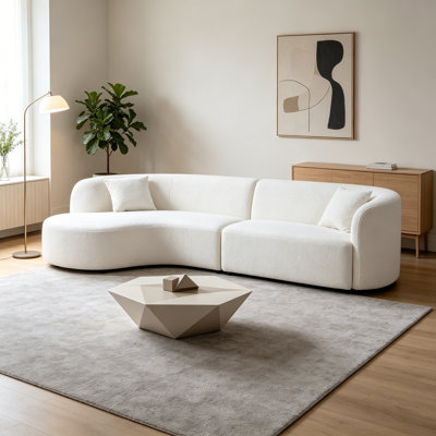Luxury Modern Style Living Room Upholstery Curved Sofa With Chaise 2-Piece Set, Left Hand Facing Sectional,  Boucle Couch