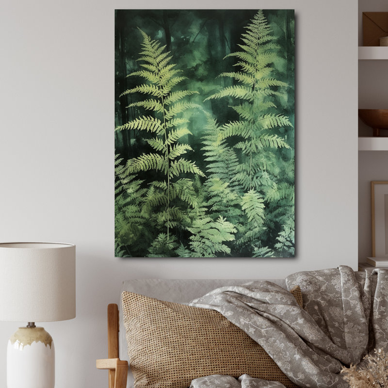 Fougère verte IV sur toile, H 20 po x l 12 po x P 1 po, Toile tendue