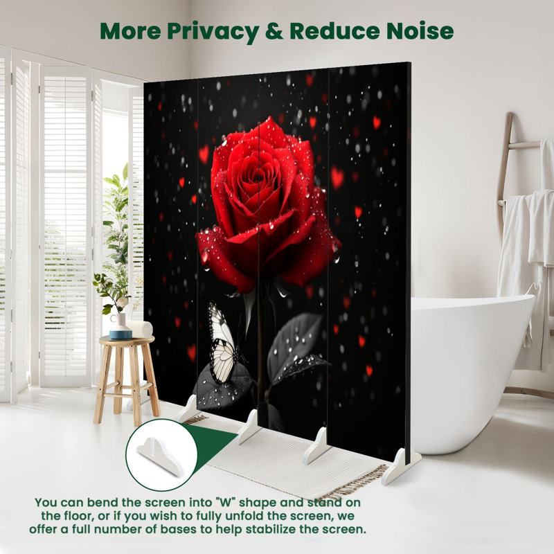 Cloison pliante 4 panneaux paravent Royal Red Rose