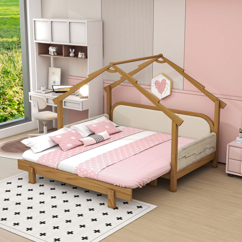 Lit simple en bois avec rails de sécurité, Blanc
