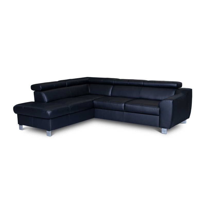 Italian Leather Sleeper Sectional with Pull Out Bed & Storage & Adjustable Headrests from Europe Pewamo, Left Hand Facing
