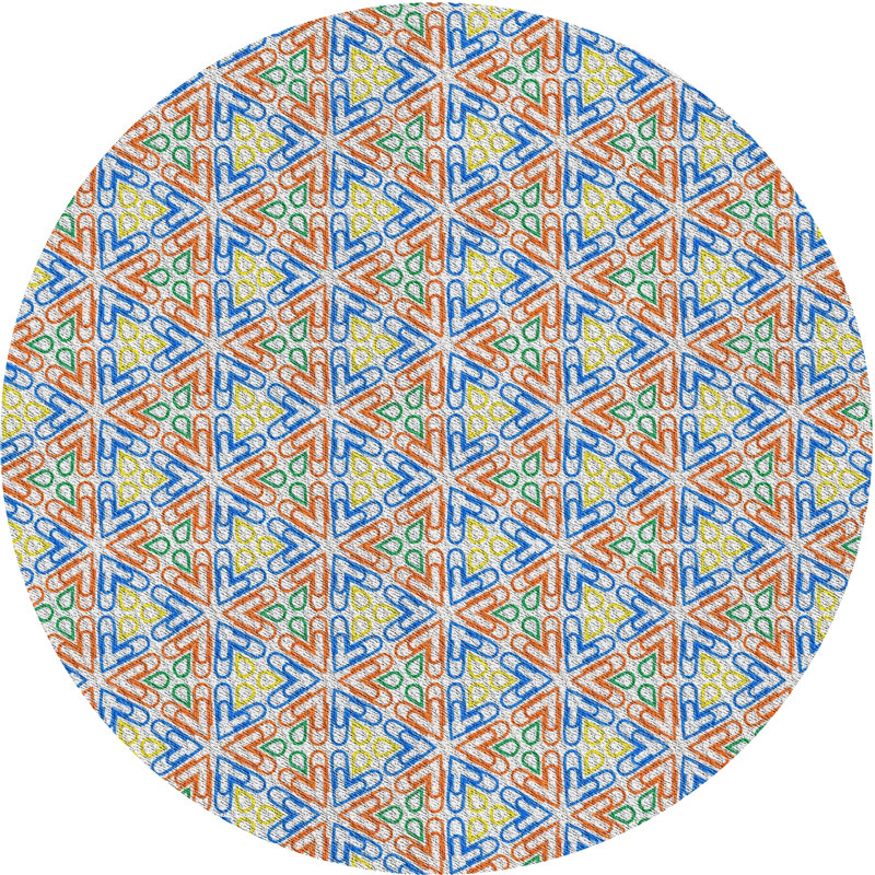 Tapis orange/bleu à motifs, Rond 5 pi