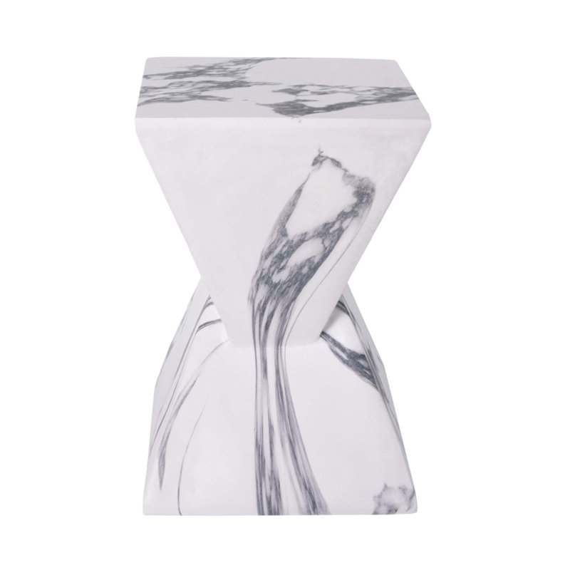 Table d'appoint 18,5 po en béton cannelé moderne, table d'appoint géométrique en faux marbre résistante aux intempéries pour patio et jardin
