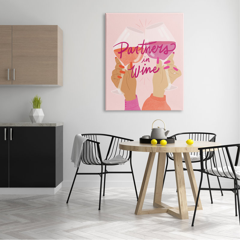 «Wine Partners Text Glam Sassy Friends Calligraphy» par Emmakisstina - impression, L 36 po x L 36 po, Plaque murale
