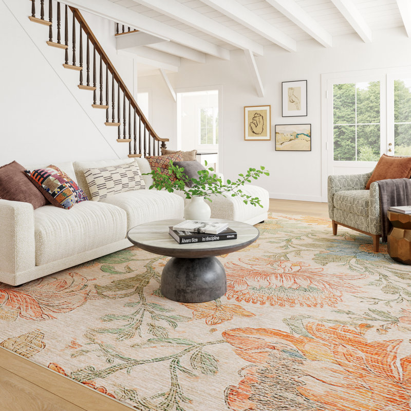 Zell Transitional Floral Machine Washable Rug, Rectangle 8'6" x 11'6"