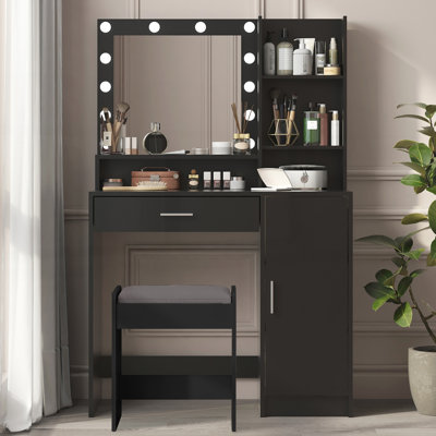 Vanity Desk with Mirror & Light, Spacious Three Level Storage, Adjustable Brightness for Perfect Makeup