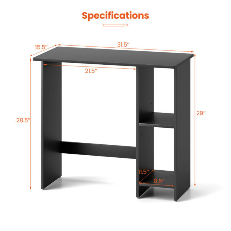 Small Computer Desk With Storage And Adjustable Shelf, Black