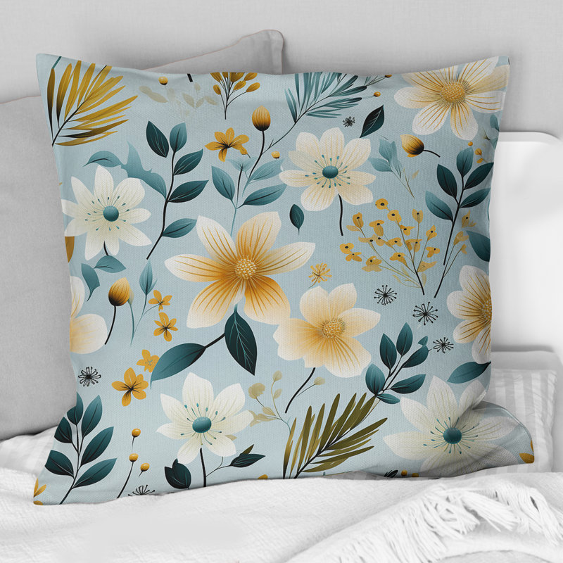 Coussin décoratif à imprimé floral scandinave Garden Flower Whirl III, H 16 po x l 16 po