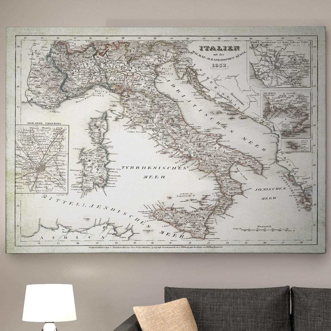 Italy Sketch Map I - Graphic Art Print on Canvas Wexford Home 