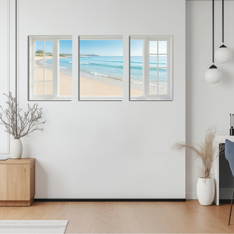 Ensemble de 3 tableaux sur toile représentant une vue sur la plage, 1624