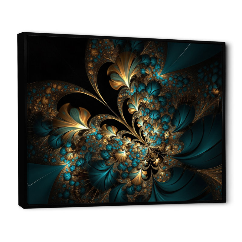 Or et bleu, l'abandon de la fractale IV - reproduction, H 30 po x l 40 po x P 1,5 po, Cadre flottant noir