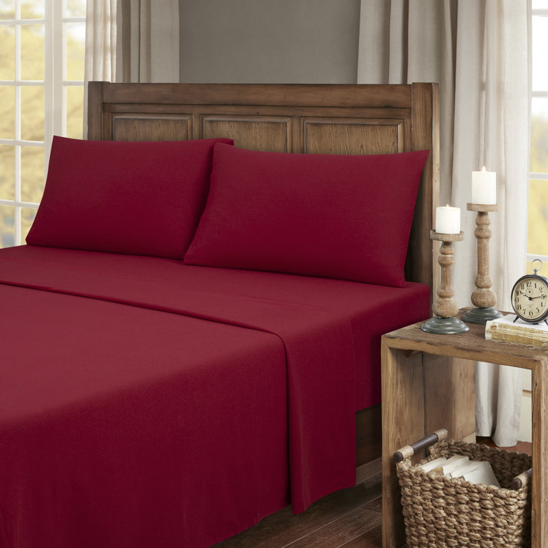 Kathy Ireland 100% Turkish Cotton Flannel Sheet Set, Queen Sheet Set + 1 Fitted Sheet + 2 Pillowcases, Burgundy