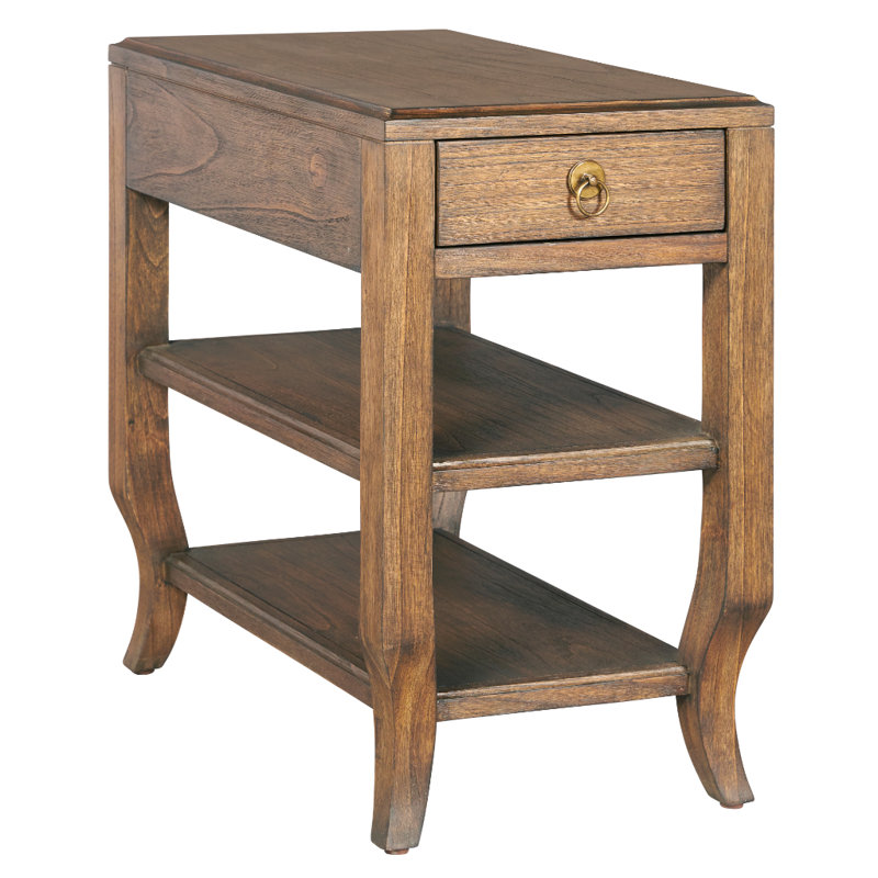 Table de bout Chairside avec tiroir et tablettes en finition Java