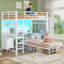 Lit superposé avec 2 bureaux, 6 tiroirs de rangement et 2 boîtes de rangement pour les jouets, petit lit capitaine en métal à DEL pour maximiser l'espace pour 2 enfants-1561635247