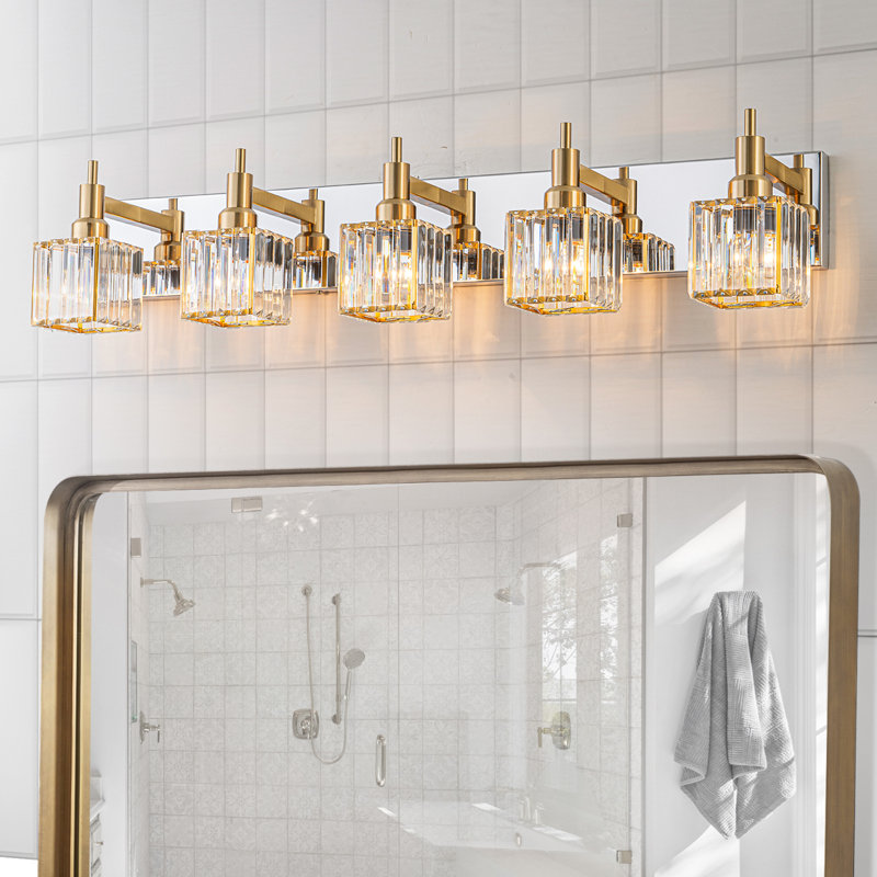Éclairage pour meuble-lavabo à intensité variable Taevion, 5 lumières, Chrome / or