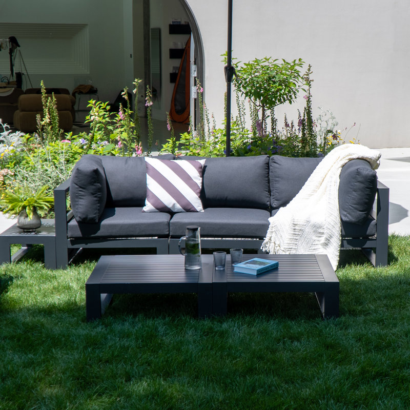 Orris 88.9'' Wide Straight Powder Coated Aluminum Patio Sectional with Cushions