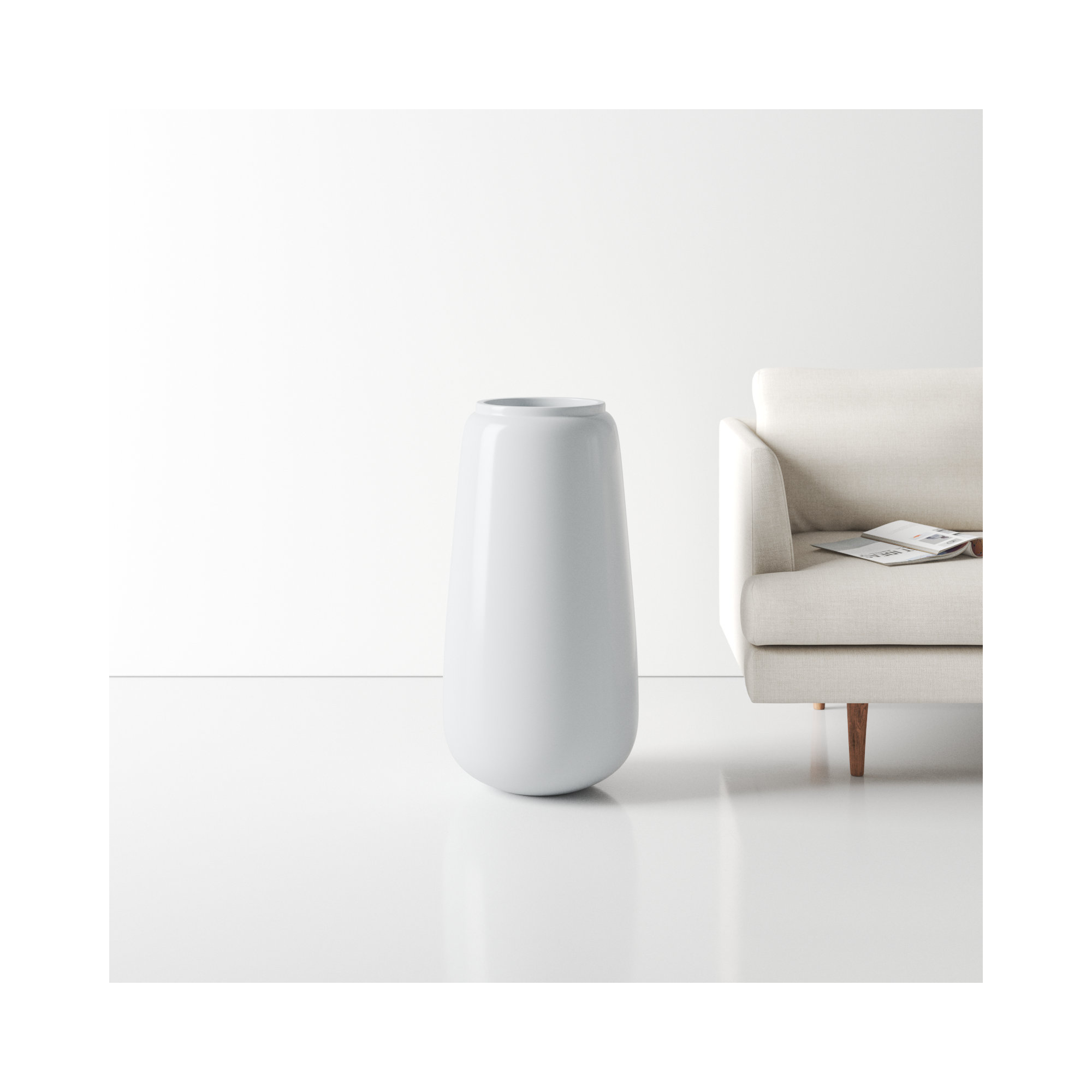 Mabe Iron Floor Vase, White, 30.25" H X 16.3" W X 16" D