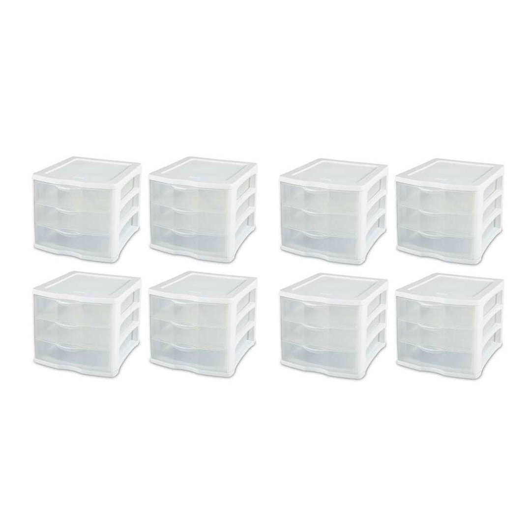 Sterilite ClearView Compact Stacking 3 Drawer Storage Organizer System (Set of 8) Sterilite