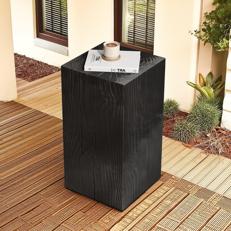 Wood-Look Square-Column MGO End Table, 27.75" H x 14.5" W x 14.5" D, Black