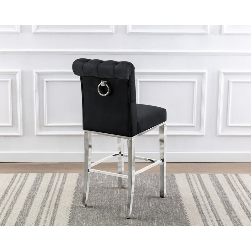 Kaarle Upholstered Counter Stool with Metal Frame, Black Seat/Silver Frame, Counter Stool (24" Seat Height)