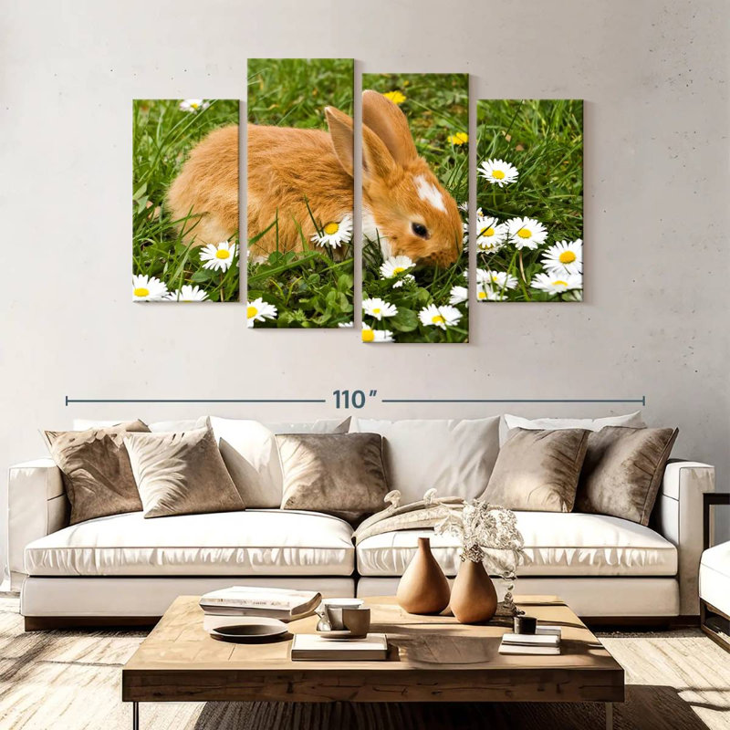 Brampt marguerites et lapin, H 54 po x l 84 po